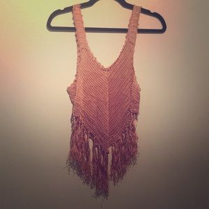 Salmon colored crochet crop top